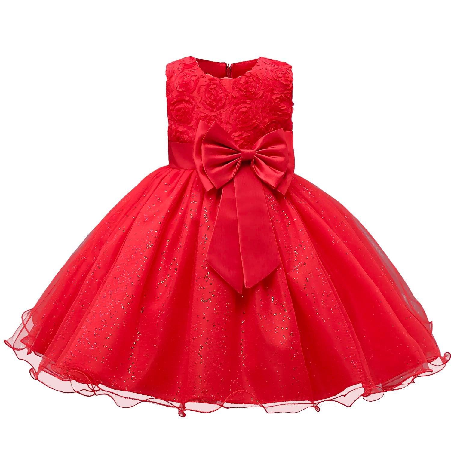 B2X  Abendkleid mit Schleife und Blumen - Rot (160) 