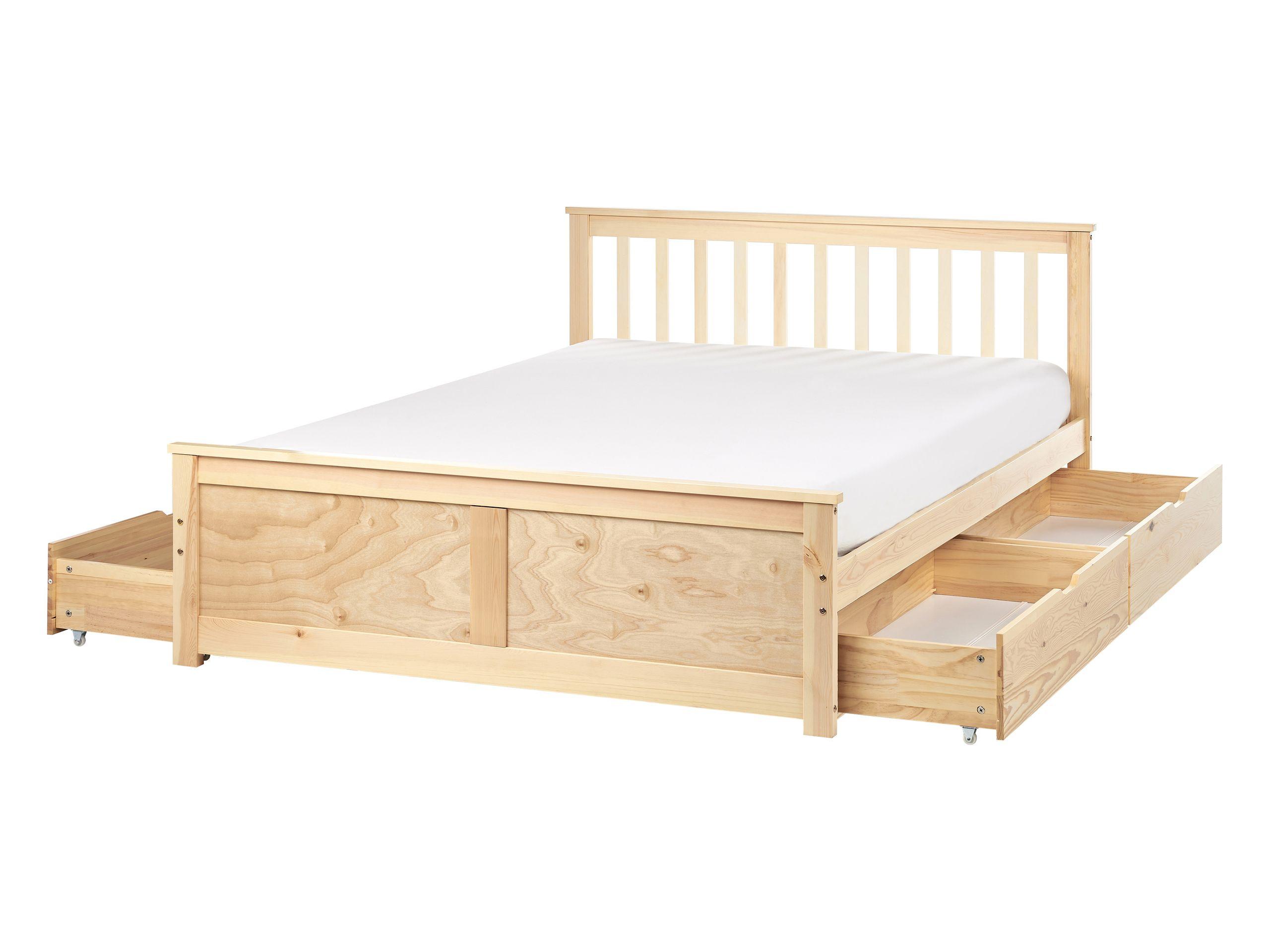 Beliani Lit avec tiroirs de rangement en Bois de pin Scandinave OLENDON  