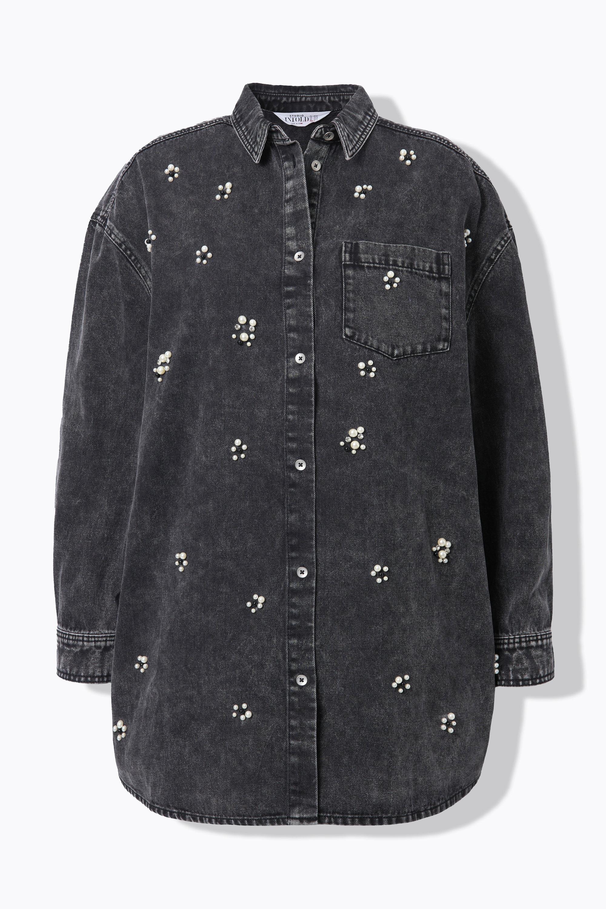 Studio Untold  Chemisier en jean, long et oversize, avec perles fantaisie 