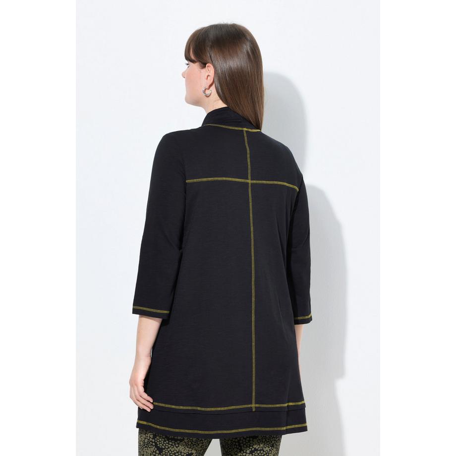 Ulla Popken T-Shirt Lagenoptik Stehkragen 3/4-Arm Biobaumwolle  