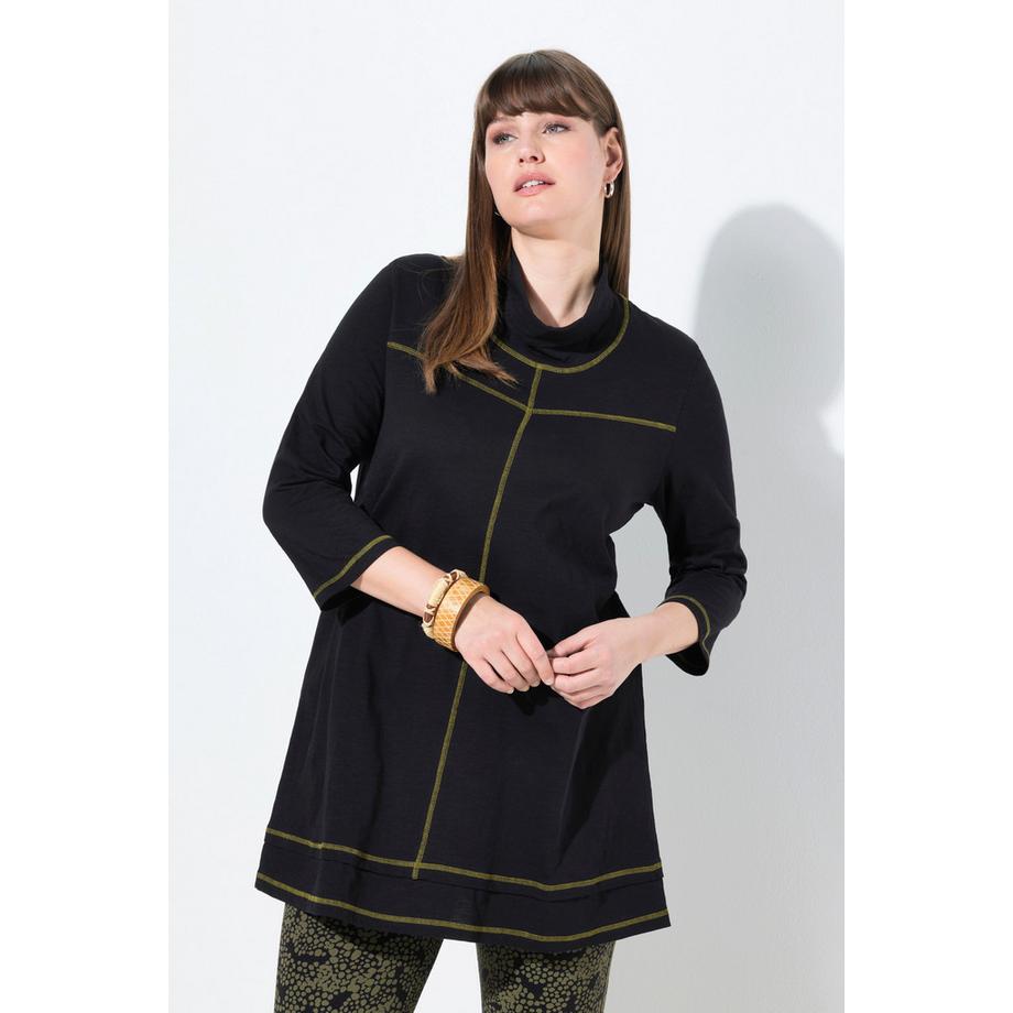 Ulla Popken T-Shirt Lagenoptik Stehkragen 3/4-Arm Biobaumwolle  