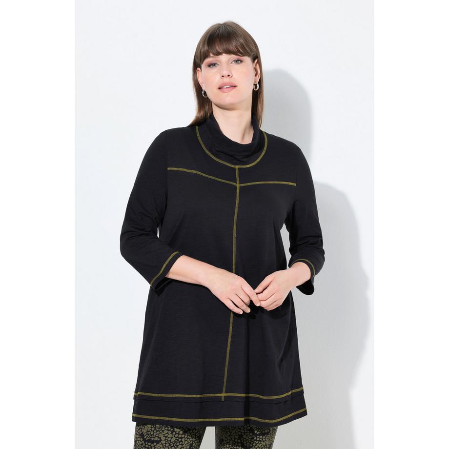 Ulla Popken T-Shirt Lagenoptik Stehkragen 3/4-Arm Biobaumwolle  