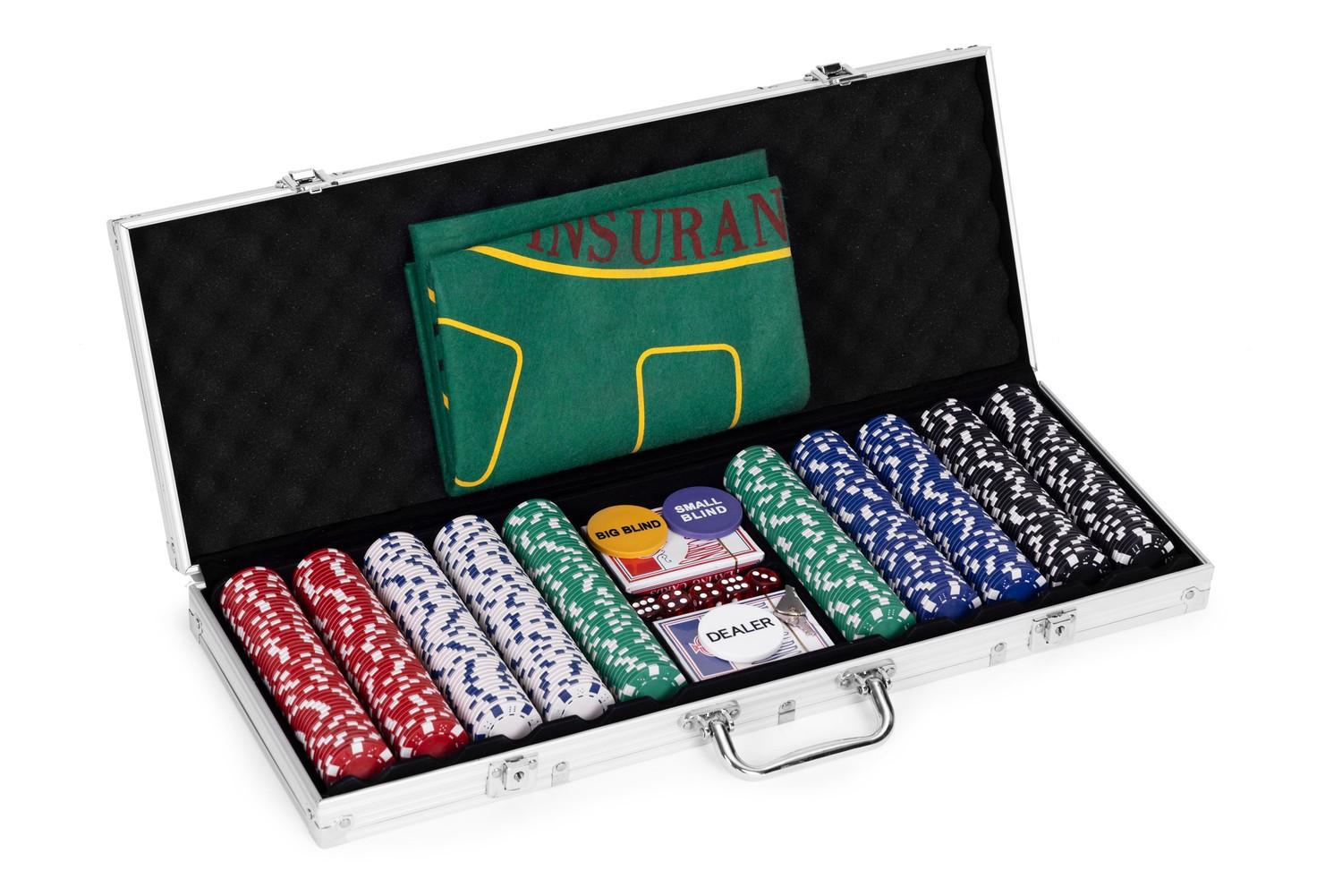 Northio  Poker- und Blackjack-Set - 500 Chips, 2 Kartendecks, Würfel, Spielmatte, verschließbarer Koffer 