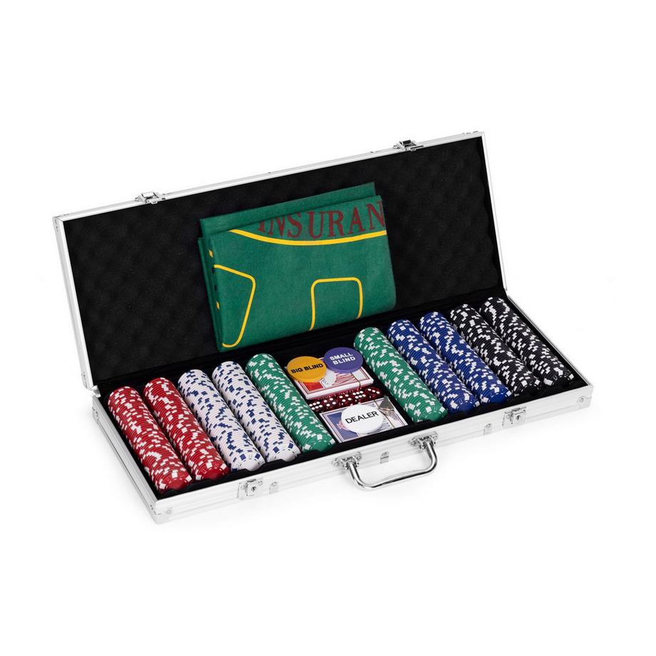 Northio  Set da Poker e Blackjack: 500 fiches, 2 mazzi di carte, dadi, tappetino da gioco, custodia con serratura 