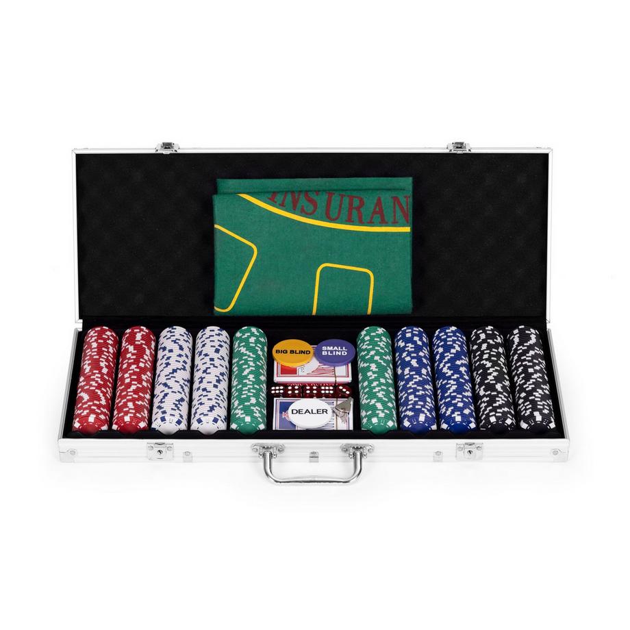 Northio  Set da Poker e Blackjack: 500 fiches, 2 mazzi di carte, dadi, tappetino da gioco, custodia con serratura 