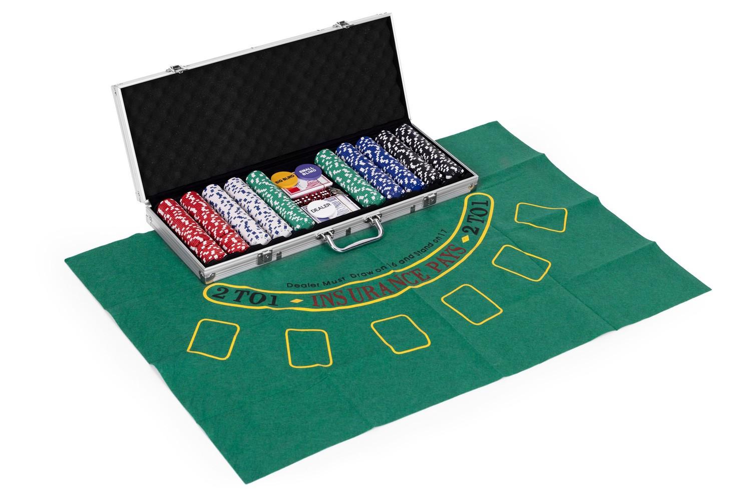 Northio  Poker- und Blackjack-Set - 500 Chips, 2 Kartendecks, Würfel, Spielmatte, verschließbarer Koffer 