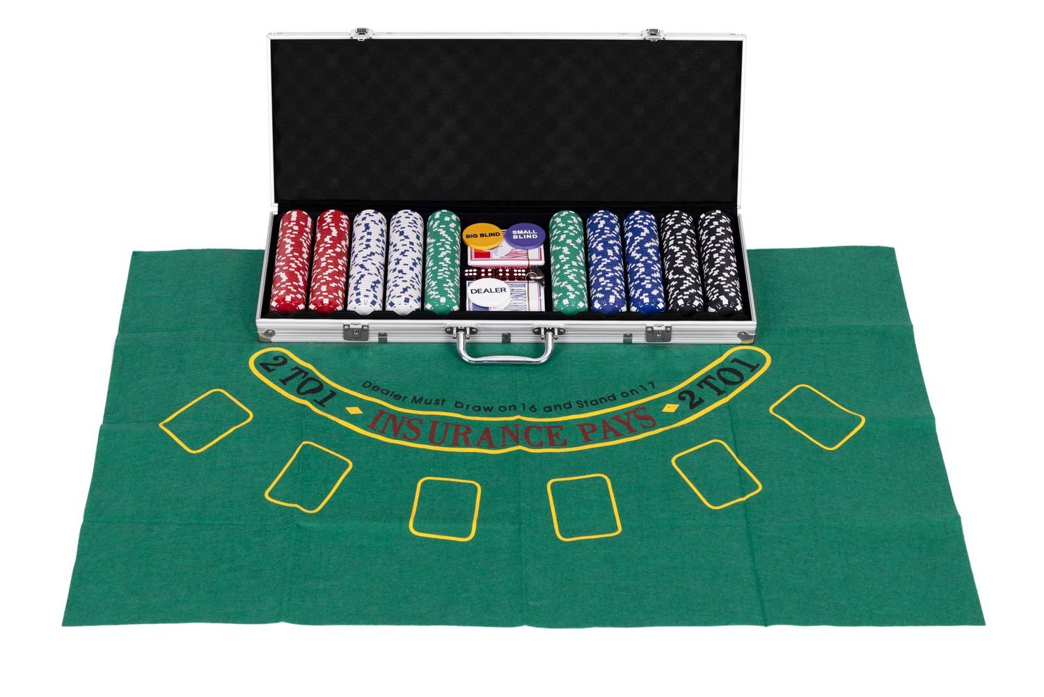 Northio  Poker- und Blackjack-Set - 500 Chips, 2 Kartendecks, Würfel, Spielmatte, verschließbarer Koffer 
