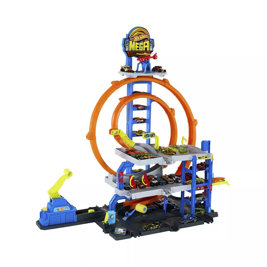 Hot Wheels City Mega Loop Garage Playset with 1 Die-Cast Toy Car & 1 Toy Helicopter in 1:64 Scale
