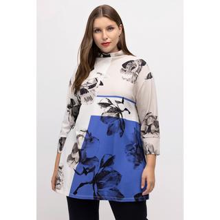 Ulla Popken  Sweat-shirt, motif floral, ligne en A, col montant, manches 3/4 