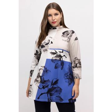 Sweat-shirt, motif floral, ligne en A, col montant, manches 3/4