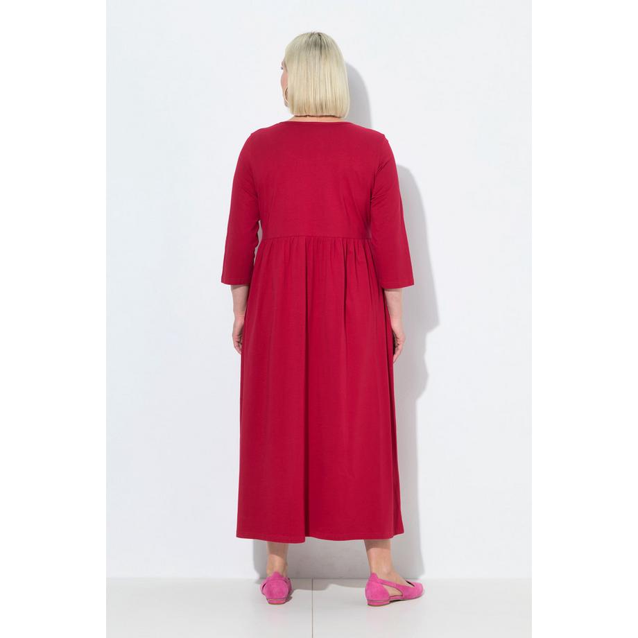 Ulla Popken Abito Maxi in Jersey Linea ad A Girocollo Maniche 3/4 con Tasche  