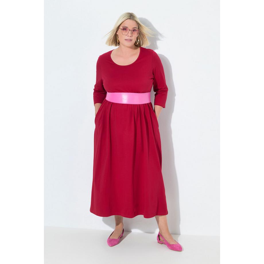 Ulla Popken Abito Maxi in Jersey Linea ad A Girocollo Maniche 3/4 con Tasche  