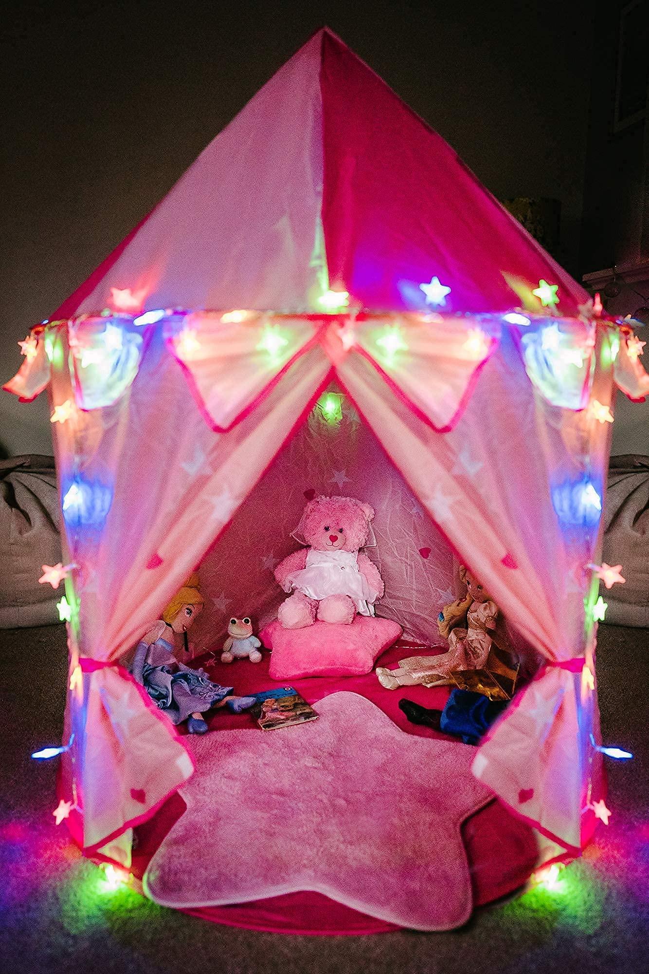 Activity-board Tente de jeu pour enfants, château de princesse, lumières LED multicolores  