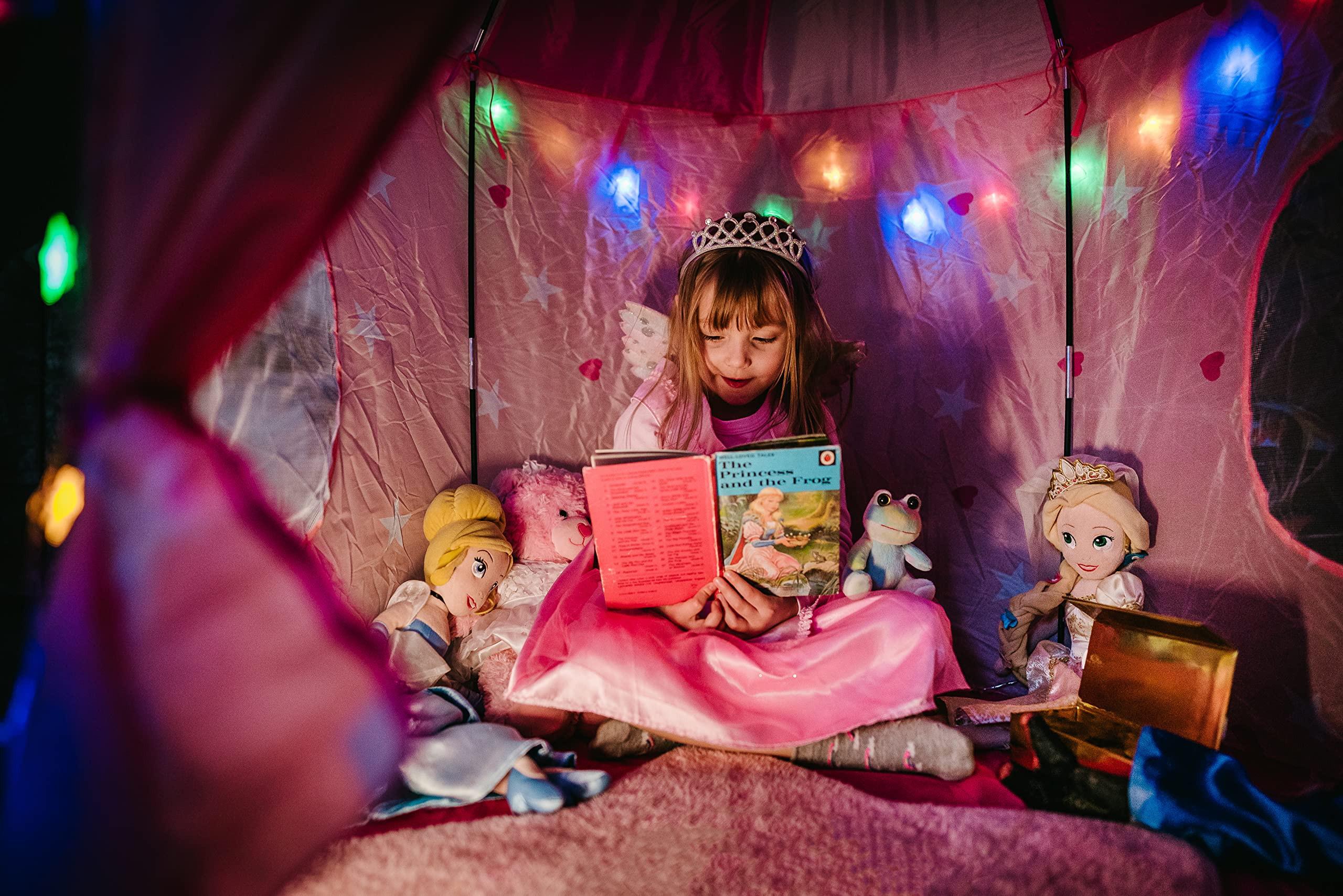 Activity-board Tente de jeu pour enfants, château de princesse, lumières LED multicolores  