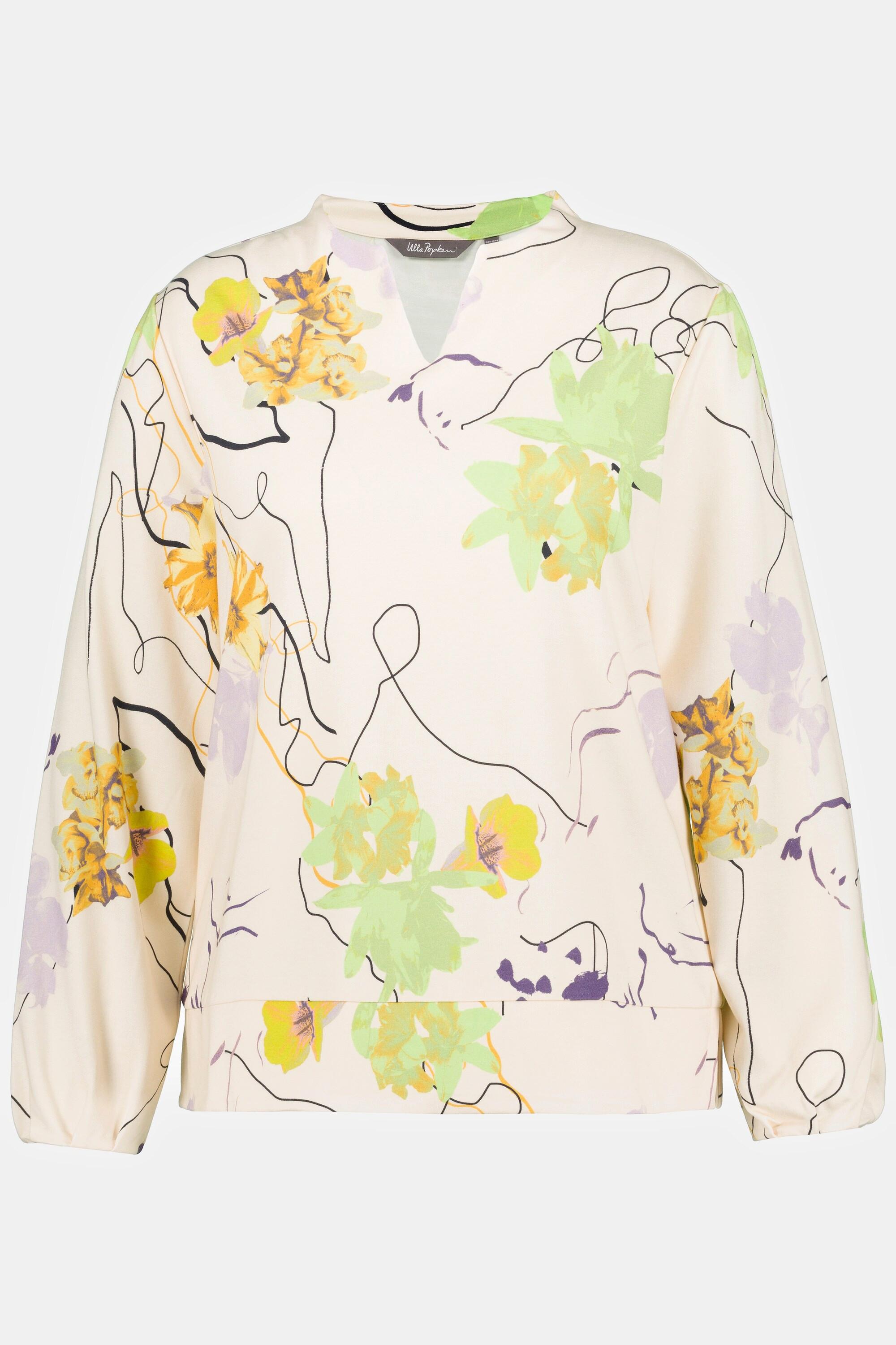 Ulla Popken  Sweat-shirt, fleurs, col droit, manches longues 