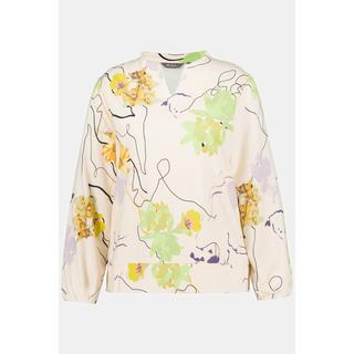 Ulla Popken  Sweat-shirt, fleurs, col droit, manches longues 