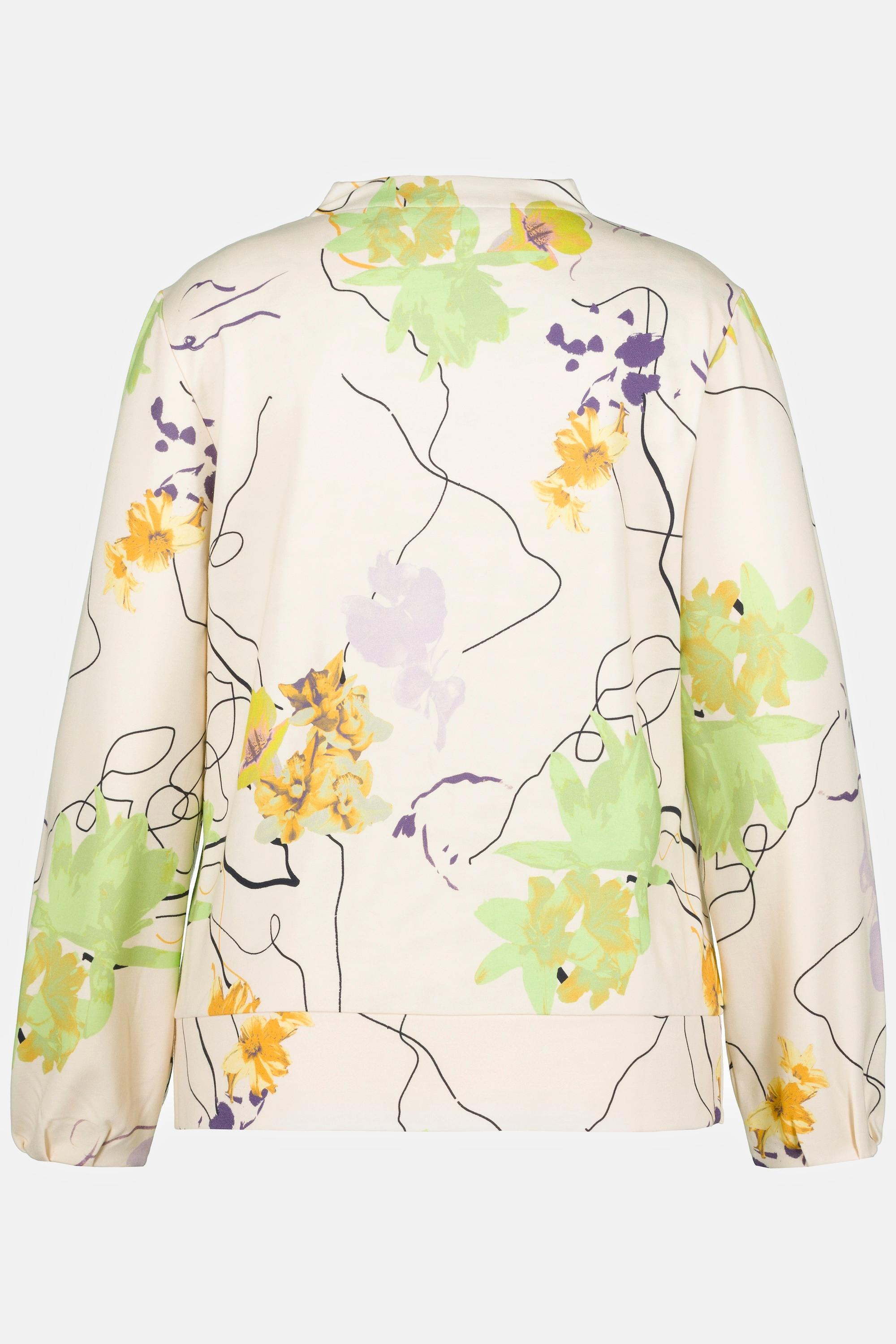 Ulla Popken  Sweat-shirt, fleurs, col droit, manches longues 