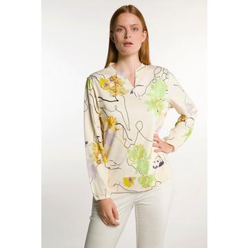 Sweat-shirt, fleurs, col droit, manches longues