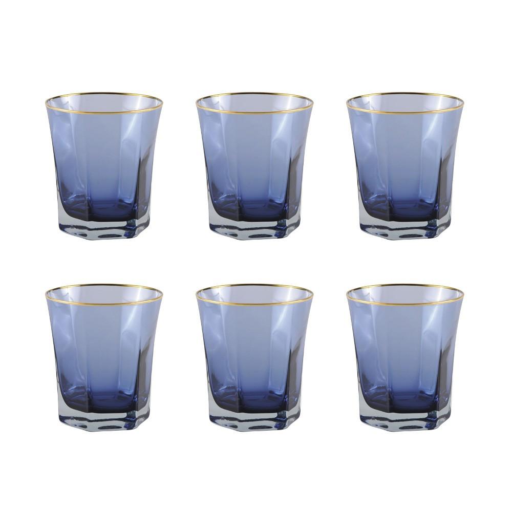 Image of Niedrige Blaue Gläser Mit Goldrand - Set Von 6 Unisex ONE SIZE