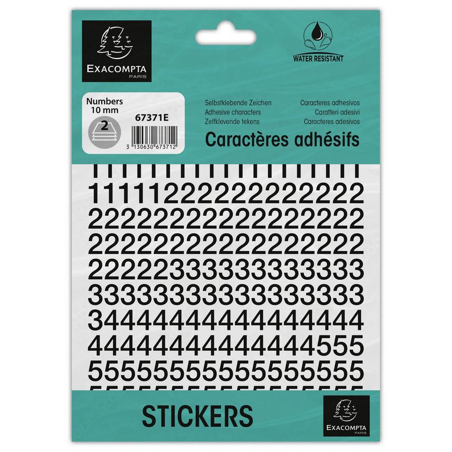Bustina di cifre adesive nere 0-9 / 10 mm - x 10