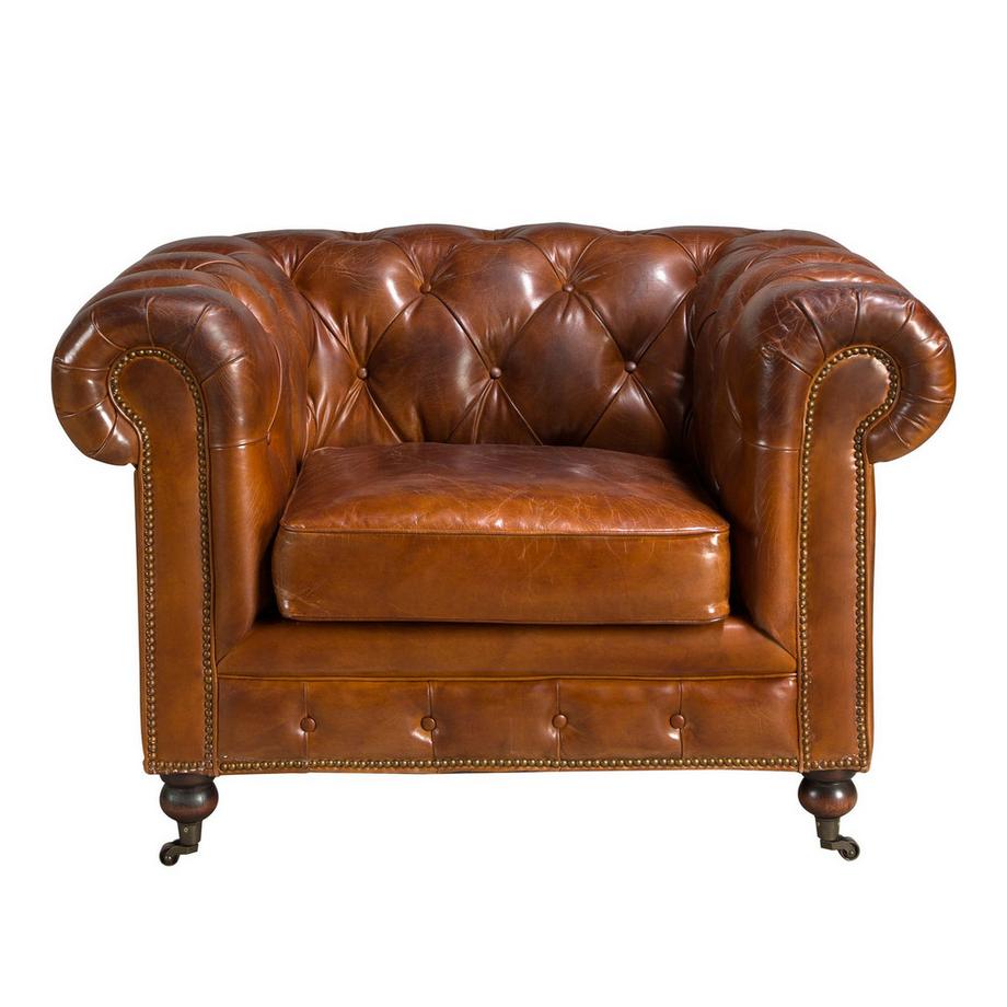 ANGEL CERDA Fauteuil Chester en cuir brun cognac  