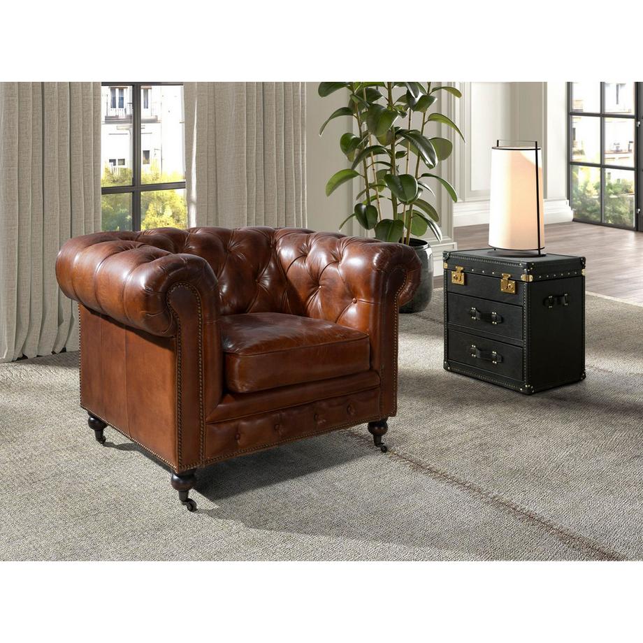 ANGEL CERDA Fauteuil Chester en cuir brun cognac  