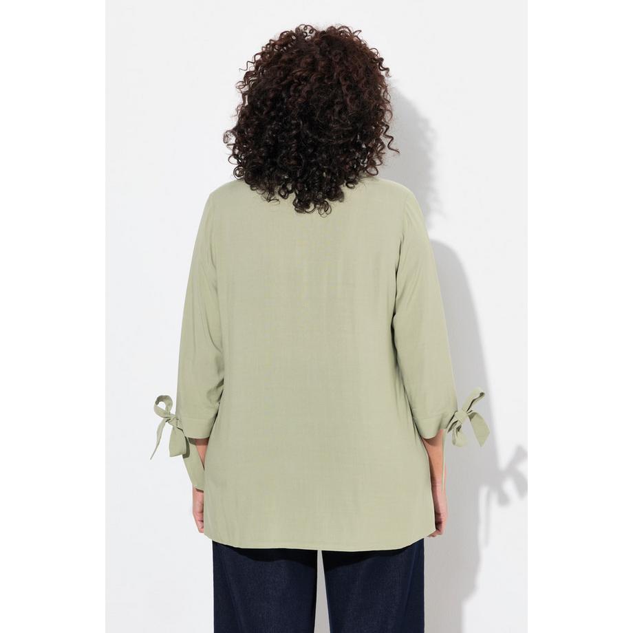 Ulla Popken Blusa Taglio Svasato Maniche 3/4 con Fiocco  