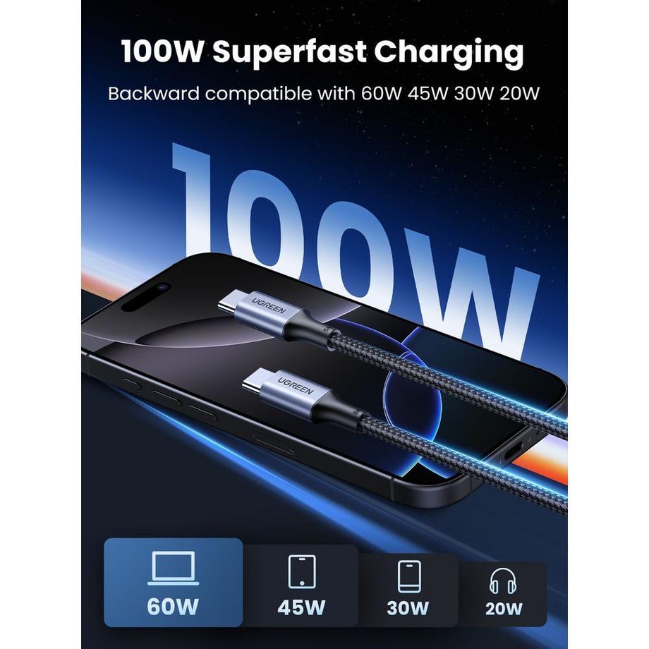 UGREEN  UGREEN USB-C-zu-USB-C-Kabel, 1 m – Grau 