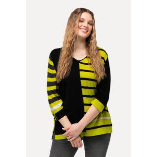 Ulla Popken  Pull col en V et manches 3/4, esprit colour block 