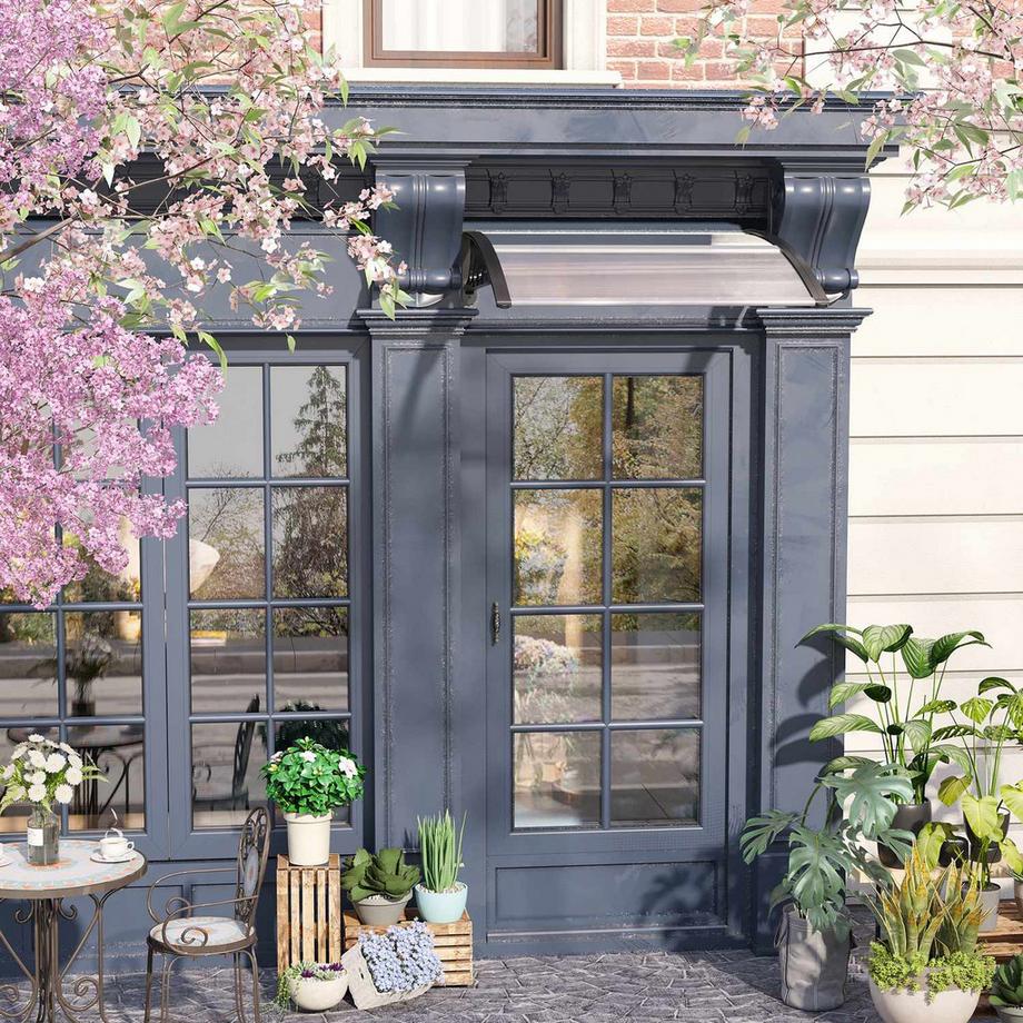 Northio Pultvordach Vordach für Haustür 103 x 96,5 x 27 cm Überdachung mit UV Schutz, Regenschutz Sonnenschutz für draußen Alu Schwarz  