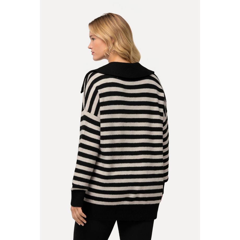 Ulla Popken Ringel Oversized Langarm Troyer mit Reissverschluss  