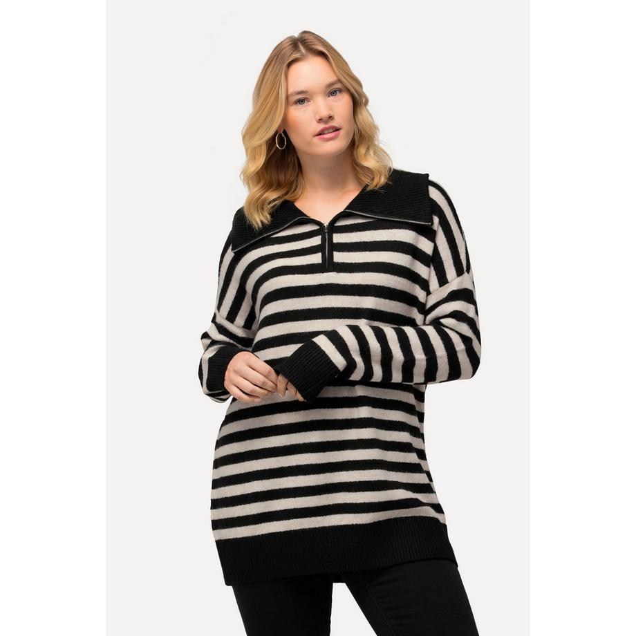 Ulla Popken Ringel Oversized Langarm Troyer mit Reissverschluss  