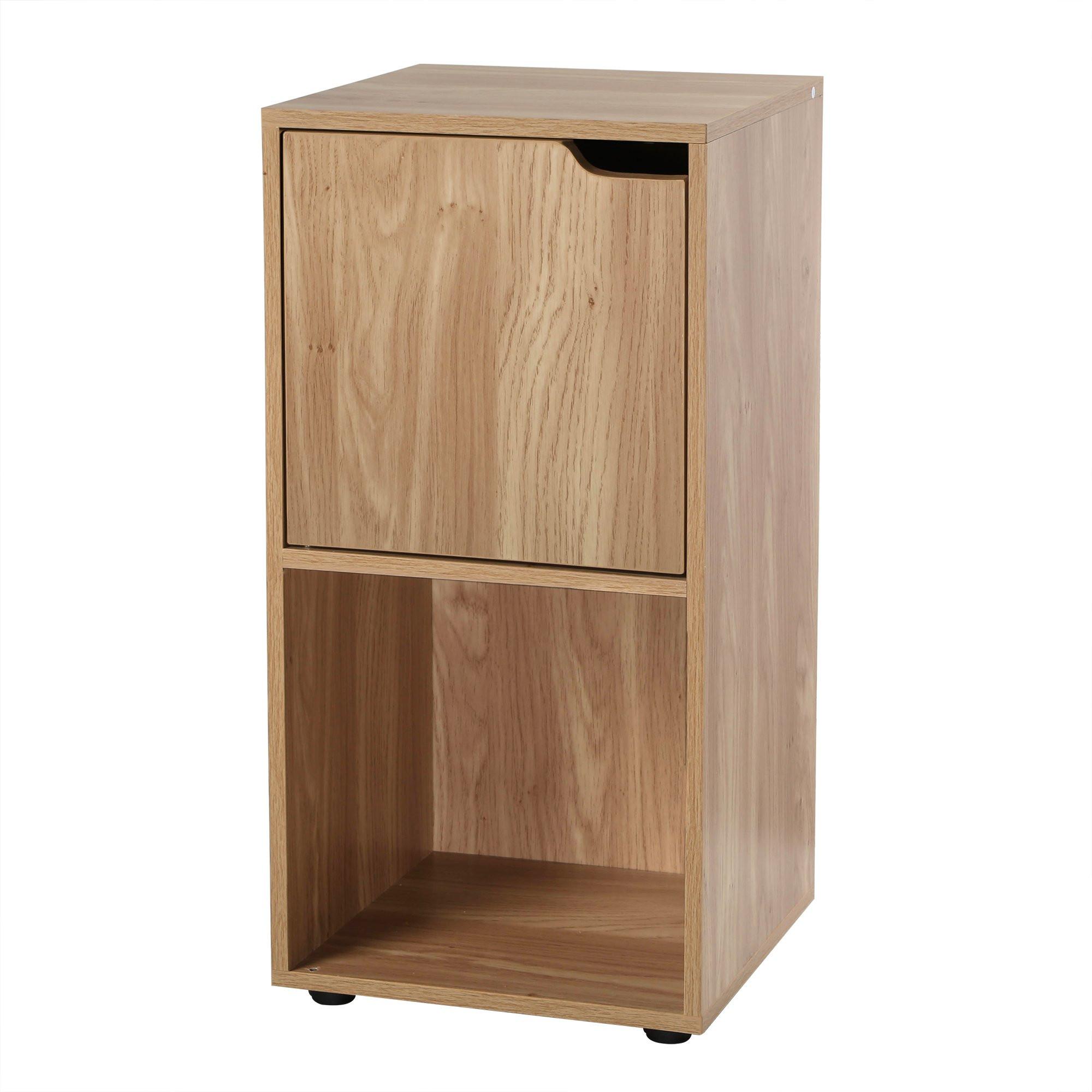 Casâme Comodino a 2 scomparti decorazione legno 1 anta - set di 2 pezzi  