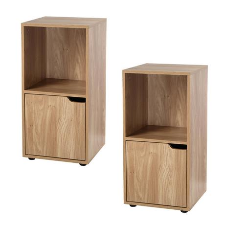Calicosy Tables de chevet 2 cases décor bois 1 porte - lot de 2  