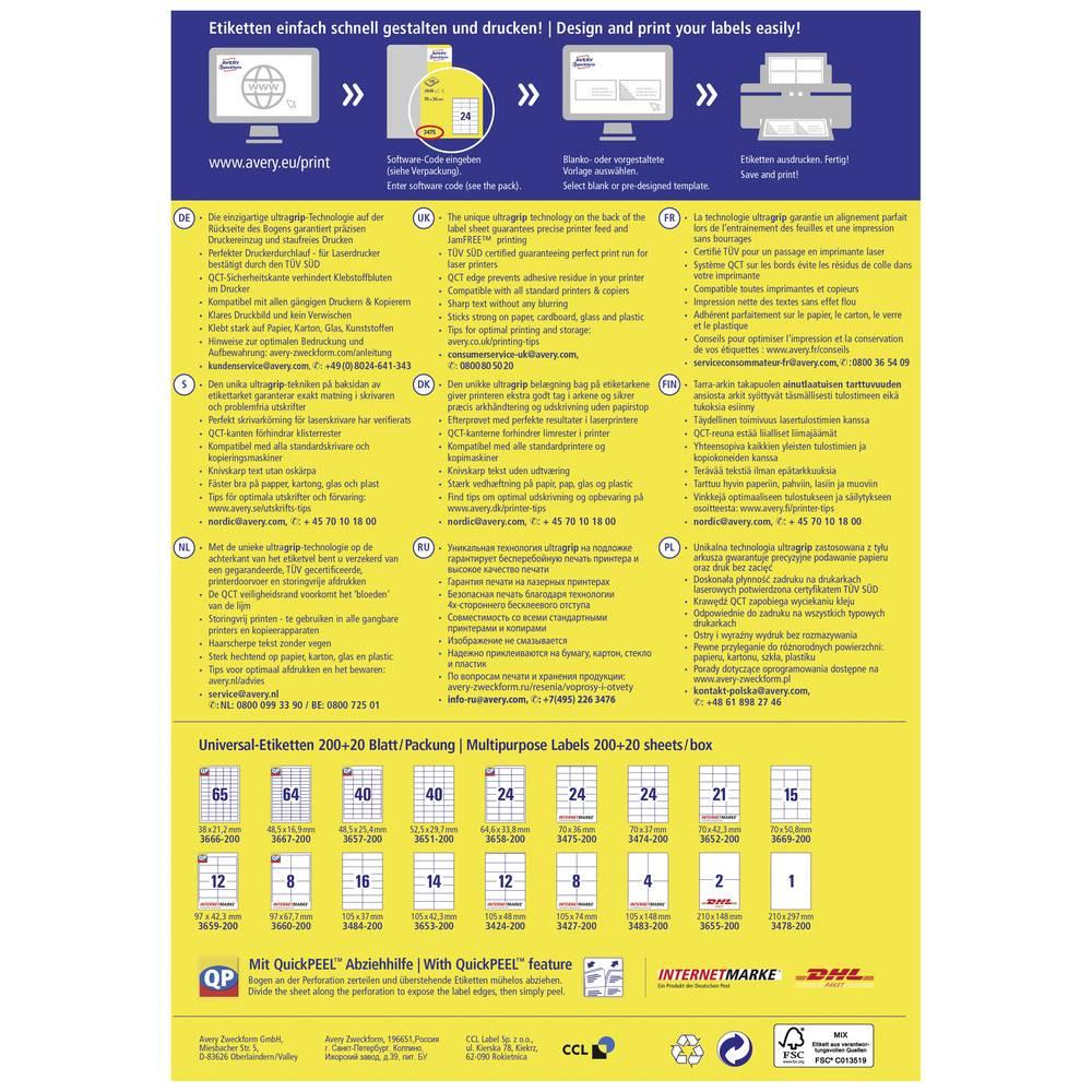 Avery-Zweckform Universal-Etiketten 70 x 36 mm Papier Weiß 5280 St. Permanent haftend Tintenstrahldrucker  