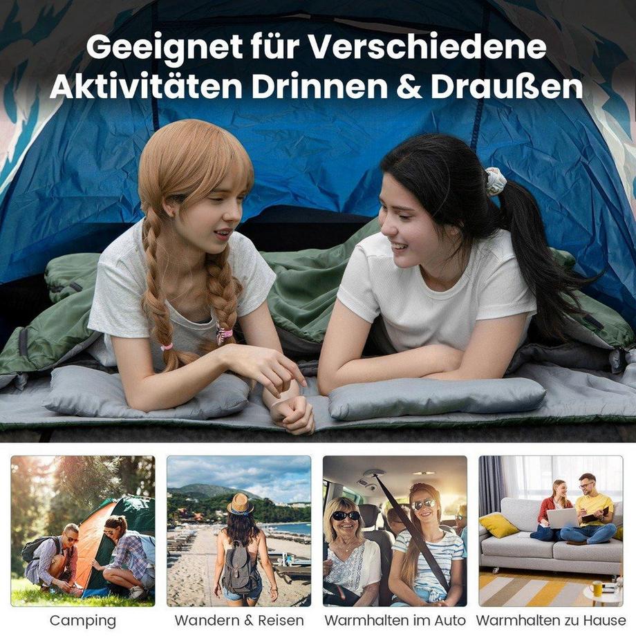 Northix  2 in 1 Doppelschlafsack Einzelschlafsack XL Deckenschlafsack mit 2 Kissen 220 x 150 cm 