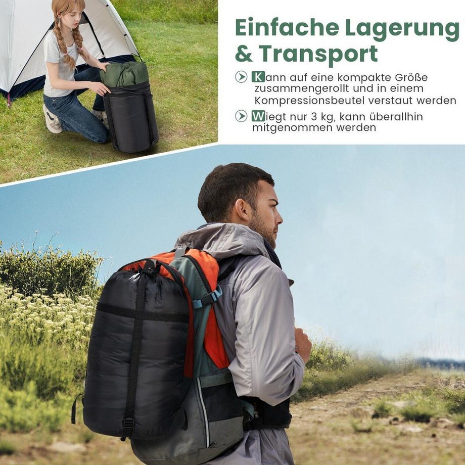 Northix  2 in 1 Doppelschlafsack Einzelschlafsack XL Deckenschlafsack mit 2 Kissen 220 x 150 cm 