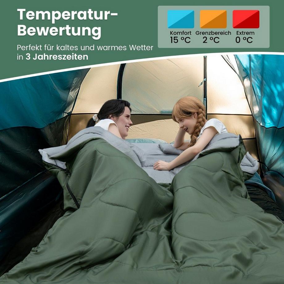 Northix  2 in 1 Doppelschlafsack Einzelschlafsack XL Deckenschlafsack mit 2 Kissen 220 x 150 cm 
