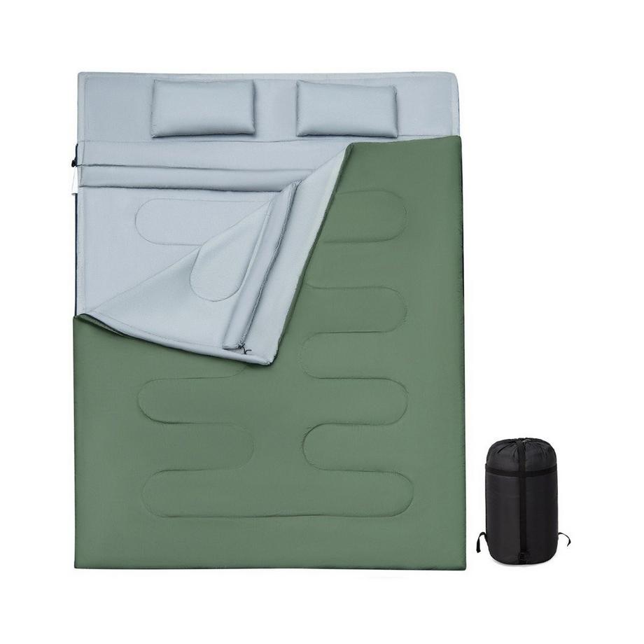 2 in 1 Doppelschlafsack Einzelschlafsack XL Deckenschlafsack mit 2 Kissen 220 x 150 cm