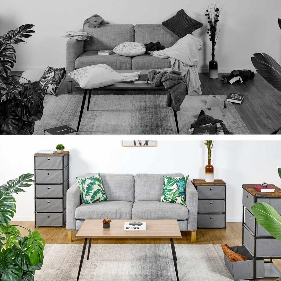 Northix Kommode im Holzdesign mit Stoffschubladen  