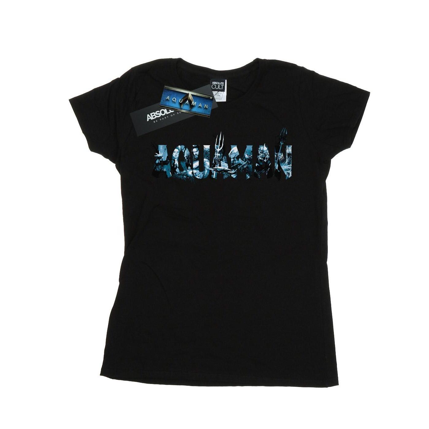 Image of Aquaman Text Logo Tshirt Damen Schwarz S