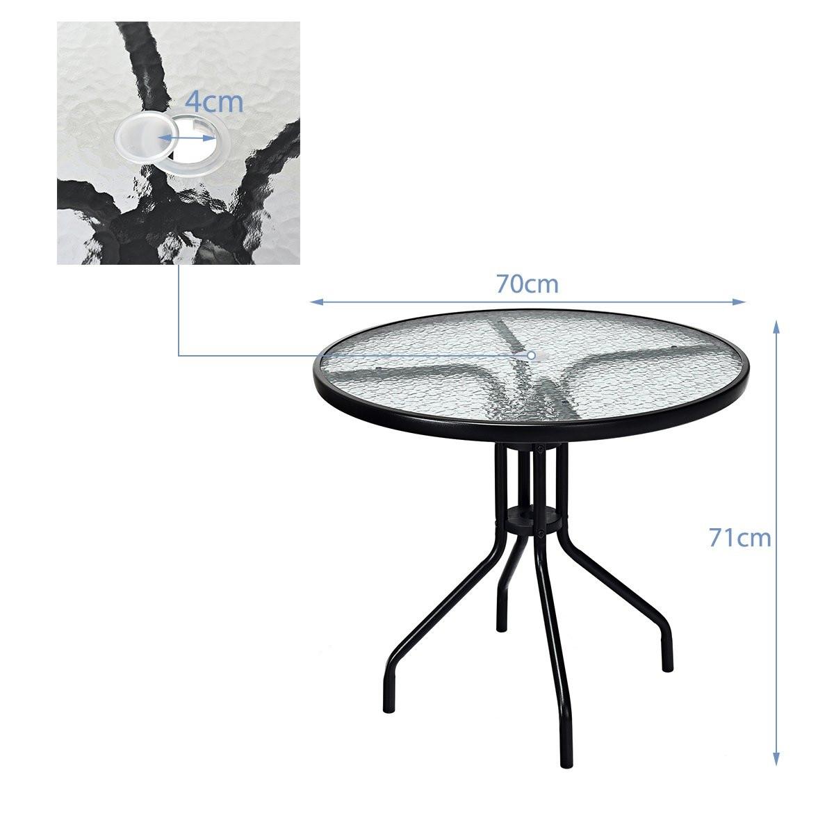 B2X Tavolo da giardino con piano in vetro temperato, foro per ombrellone e tavolo da patio con struttura in metallo  