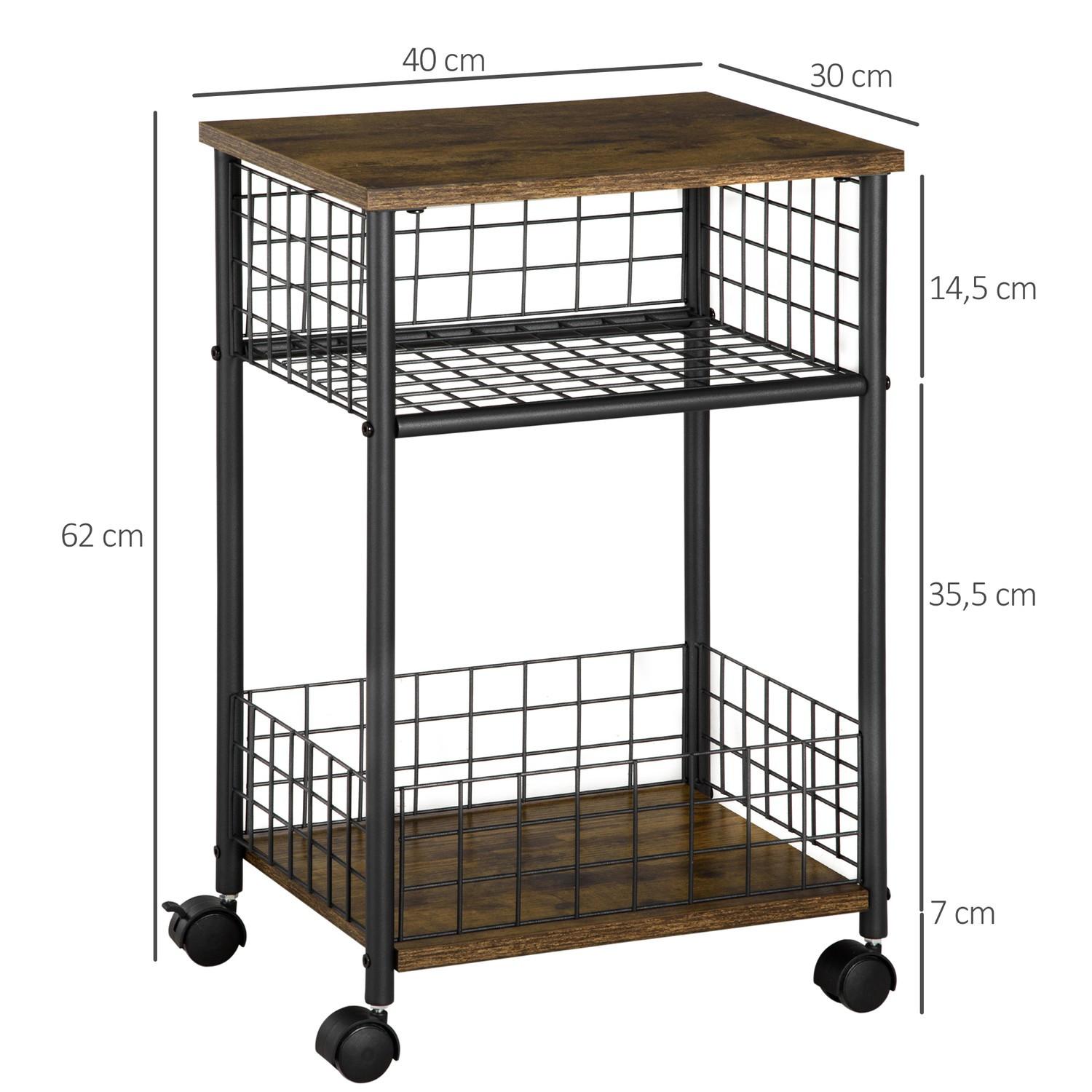 Northio Desserte De Cuisine, Desserte Avec Plan De Travail, 2 Paniers De Rangement, Roulettes Pivotantes 360°, Marron Rustique, 40X30X62 Cm  