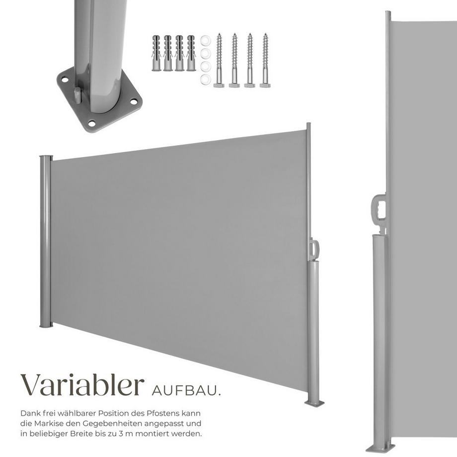 Tectake Seitenmarkise  aus Aluminium ausziehbar, blickdicht und wetterfest  