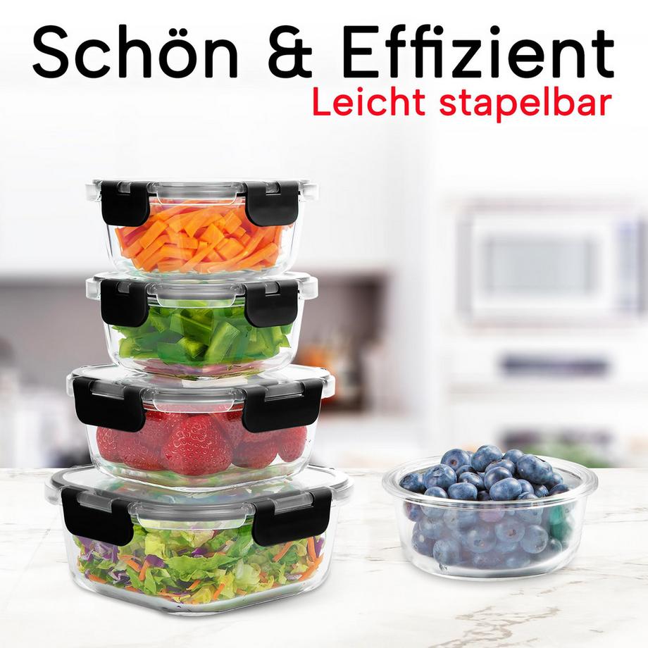 Alopini Set mit 12 Glasvorratsbehältern mit luftdichten Deckeln, Glas-Essenszubereitungsbehälter  