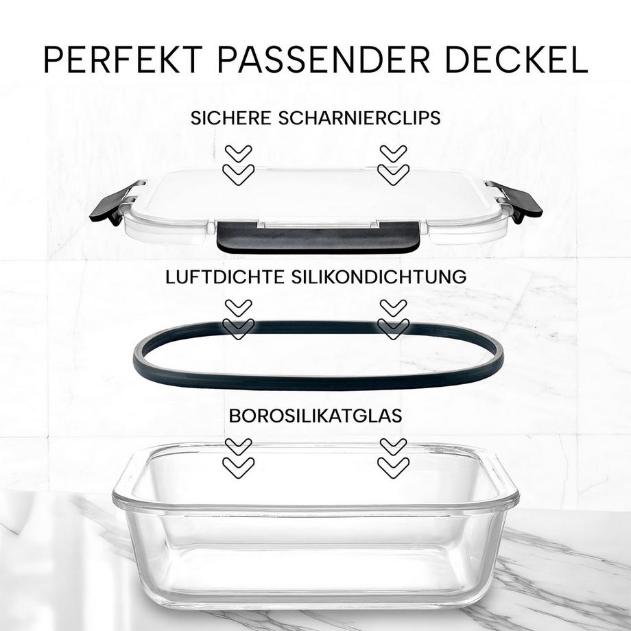 Alopini Set mit 12 Glasvorratsbehältern mit luftdichten Deckeln, Glas-Essenszubereitungsbehälter  