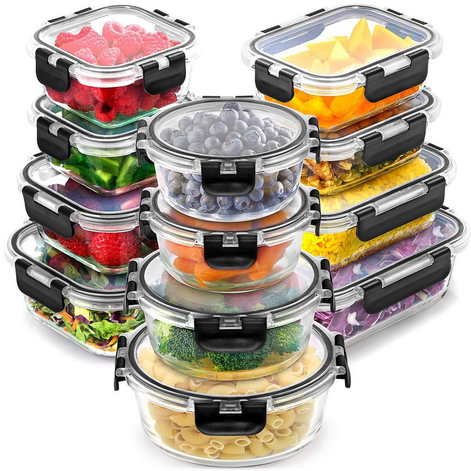 Ensemble de 12 Récipients de Stockage en Verre avec Couvercles étanches à l'Air, Récipients de Préparation de repas en Verre