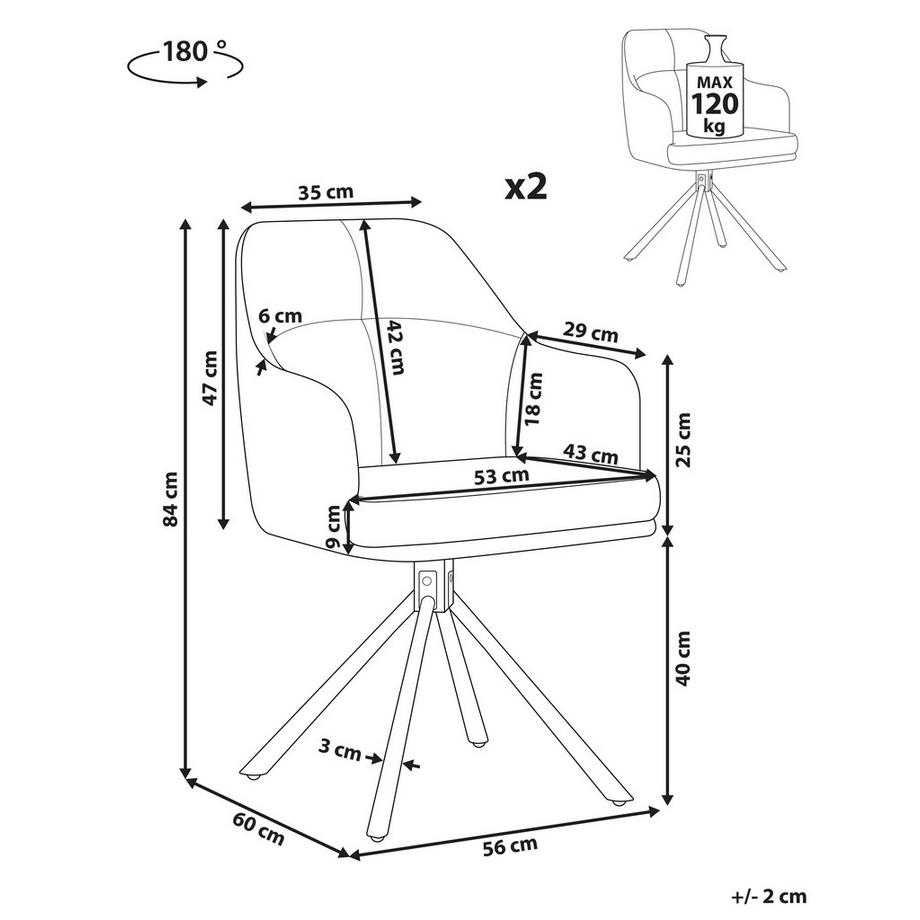 Beliani Esszimmerstuhl 2er Set aus Stoff Retro MIRA  