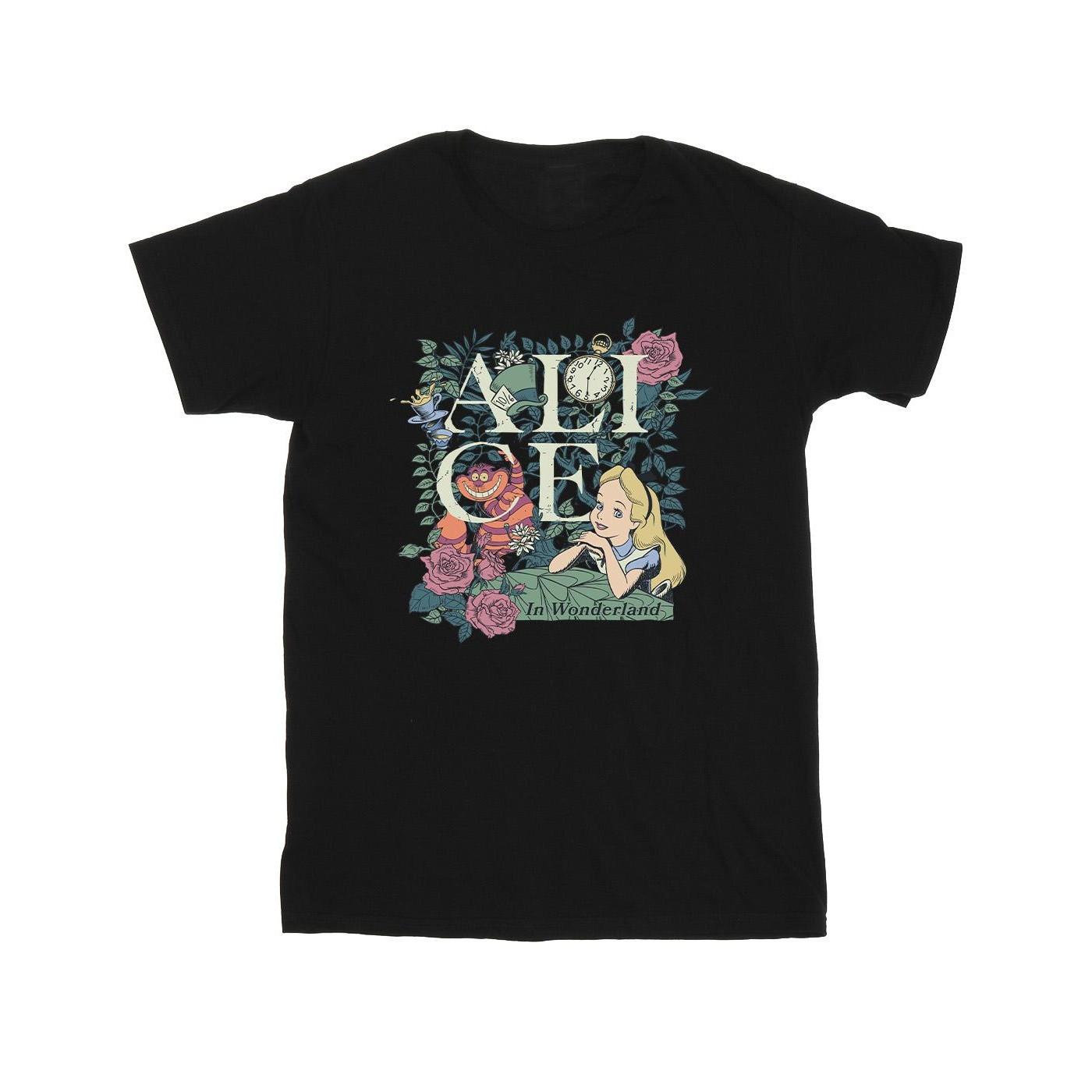 Image of Alice In Wonderland Leafy Garden Tshirt Unisex Schwarz 140/146