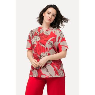 Ulla Popken  T-shirt oversized floral à col tunisien et manches courtes 